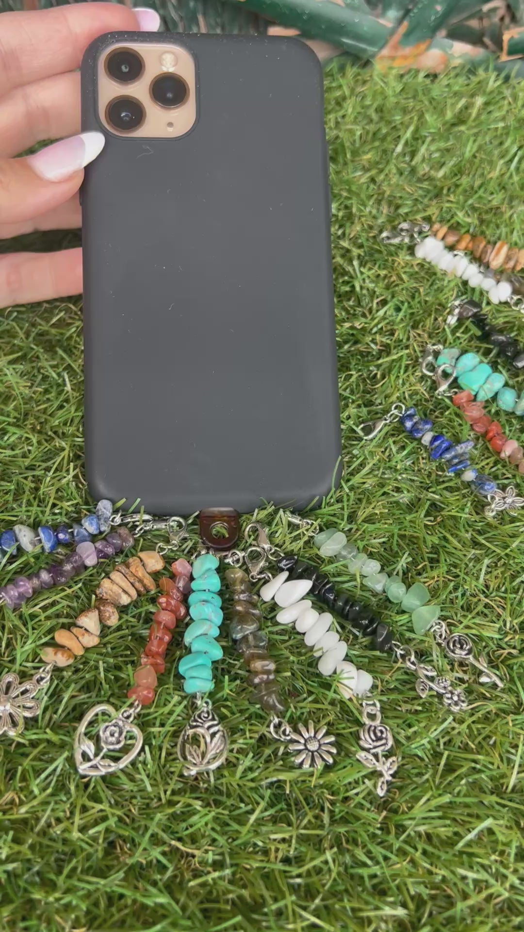 Natural Crystal Chip Phone Charm & Keychain – Genuine Gemstone Bag Charm