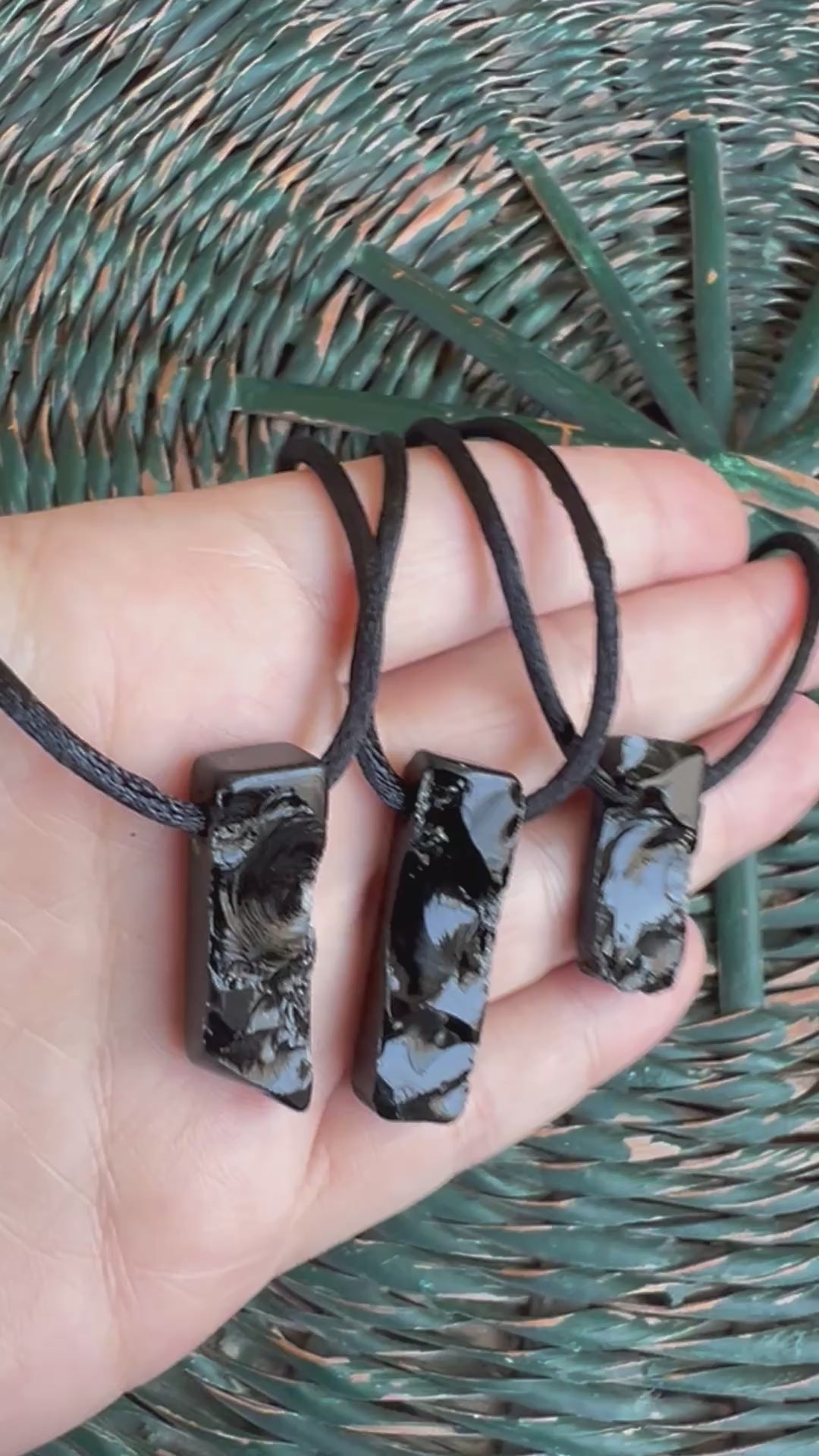 Natural Black Obsidian Pendant Necklace – Adjustable Cord