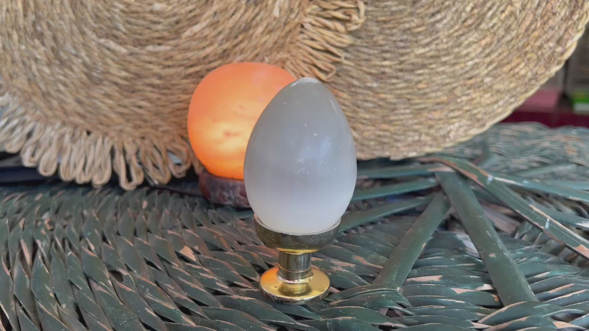Natural Selenite Egg on Stand | Approx. 220 g | Cleansing, Clarity & Spiritual Protection