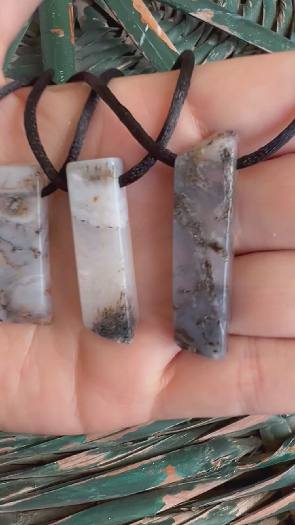 Natural Moss Agate Rectangle Bar Necklace – Adjustable Cord