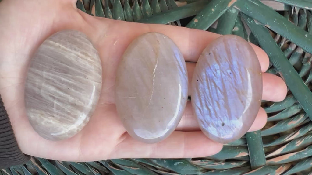 Natural Rainbow Moonstone Palm Stone