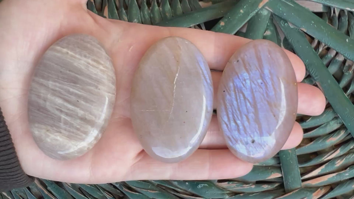 Natural Rainbow Moonstone Palm Stone